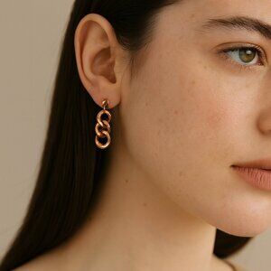 Chain Link Drop Earrings Stainless Steel Plating Rose Gold Pierced Ears New